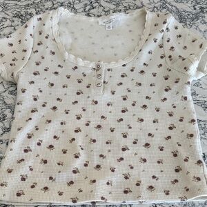 Knox Rose Cream Waffle Knit Floral Henley Tee for Kids